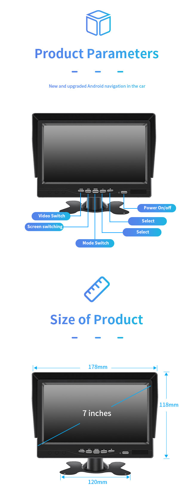 7 Inch Car DVR Camera 4 Way Truck Traffic Front And Rear Video Full HD