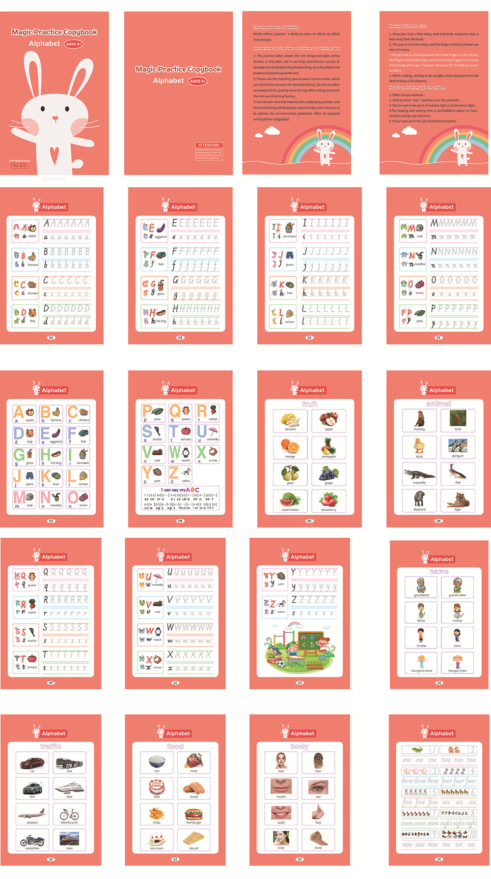 Reusable Writing Notebook for Kids 4 Books 1 Pen English Magic Practice and Calligraphy