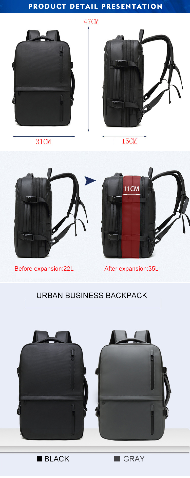 900D Laminating Laptop Travel Multi Functional Backpack 31*26*47cm