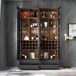 96" Countertop Luxury Home Bar Cabinet Glass Wine Cabinet Melamine Wood