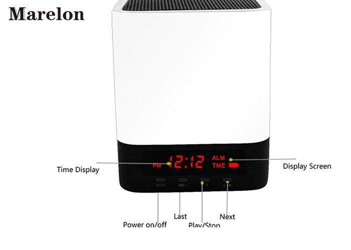 White Mini Desktop Alarm Clock Bluetooth Speaker , Wireless Sound Box With LED Screen
