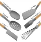 CU Approved Silicone Kitchen Utensil Sets , ODM Wooden Silicone Cooking Utensils