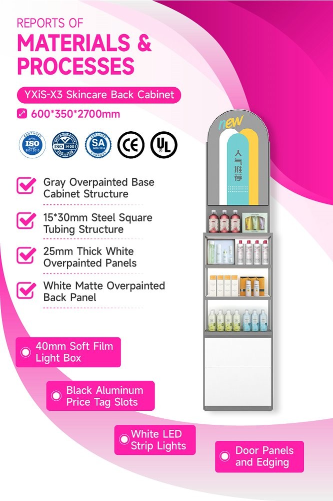 YXiS-X3 40mm Soft Film Light Box Skincare Display Cabinet with Adjustable Shelves