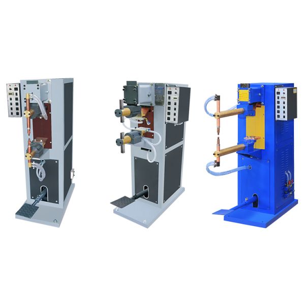 Foot pedal operated spot welding machine with lever pedal spring pressurized structure