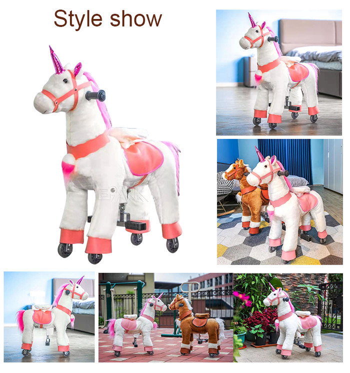 120W Kiddy Ride Machine Mechanical Rocking Horse Plush Toy On Wheels