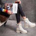 Rivets Size 35-40 Flat Leather Lace Up Ankle Boots Grained Calf Leather