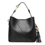Cowhide Handbags Fashion Bucket Bag Simply Daily Lady Shoulder Bag with Tassel