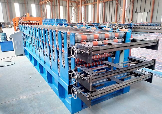 Three Layer Ibr Sheet Roll Forming Machine , Blue / Orange Corrugated Metal Roofing Machine