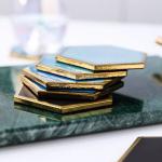 Waterproof Heat-insulated Pad Geometric Ceramic Coasters Luxury Gold Plated for