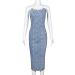 Hot Evening Dresses For Women French Patchwork Blue Tencel Slim Denim Style
