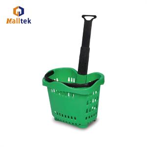 Wholesale Green Supermarket Shopping Basket With Telescopic Aluminium Handle from china suppliers