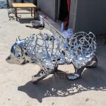 Stainless Steel Bear Sculpture Mirror Polishing Metal Hollow Body Animal