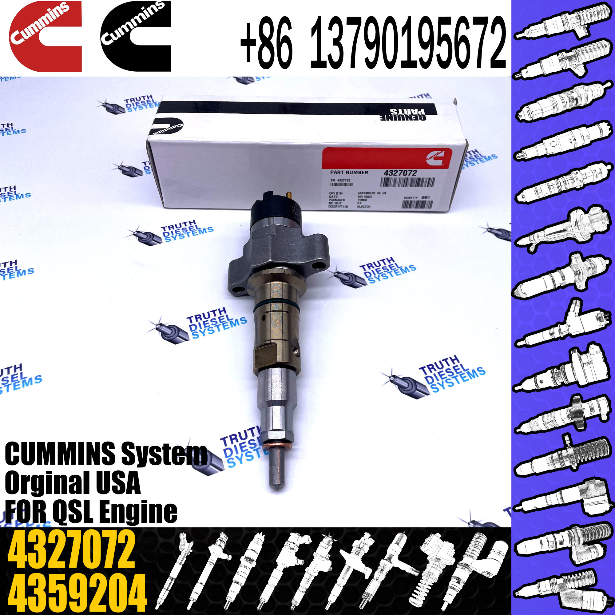 Diesel Engine Common Rail Fuel Injector 2897414 4928421 4921827 4327072