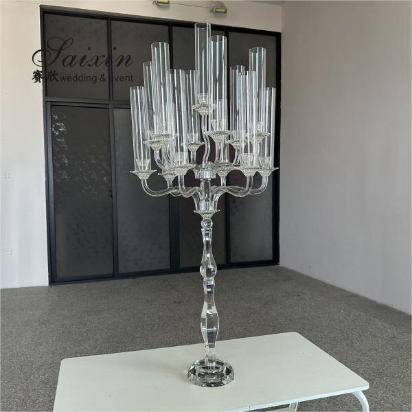 ZT-595 Latest 13 arms clear crystal candelabra centerpieces for wedding