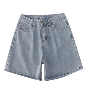 Wholesale Customized Woman Denim Clothing Embroidery Retro Wash Blue Denim Shorts from china suppliers