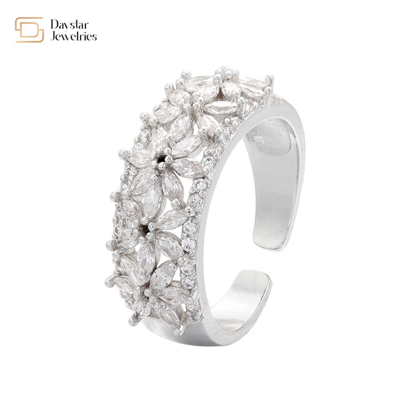 Gold Plated Flower Diamond Rings Adjustable Natural Zircon Stone Women 18k Jewelry