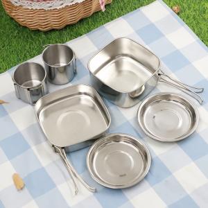 Wholesale Lightweight Backpacking Outdoor Kitchen Picnic Pot Pan Stainless Steel 6 PCS Camping Cookware Set For Out Door Hiking from china suppliers
