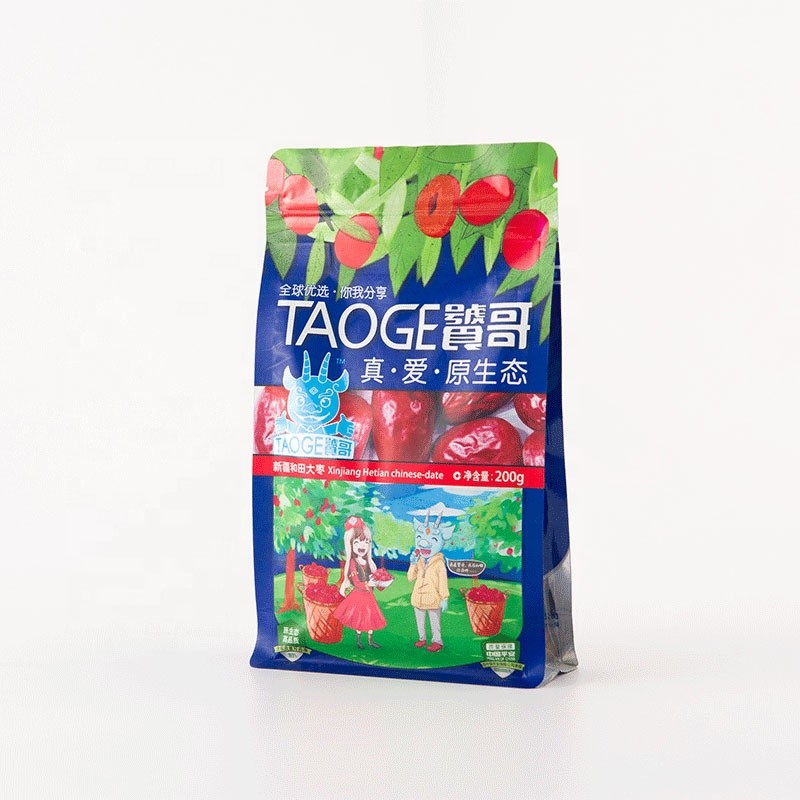 Custom Printed PET Flat Bottom Plastic dried fruit packaging bag with zip lock