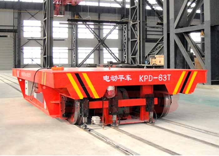 Aluminum factory bay to bay handling electric flat rail transport trailer