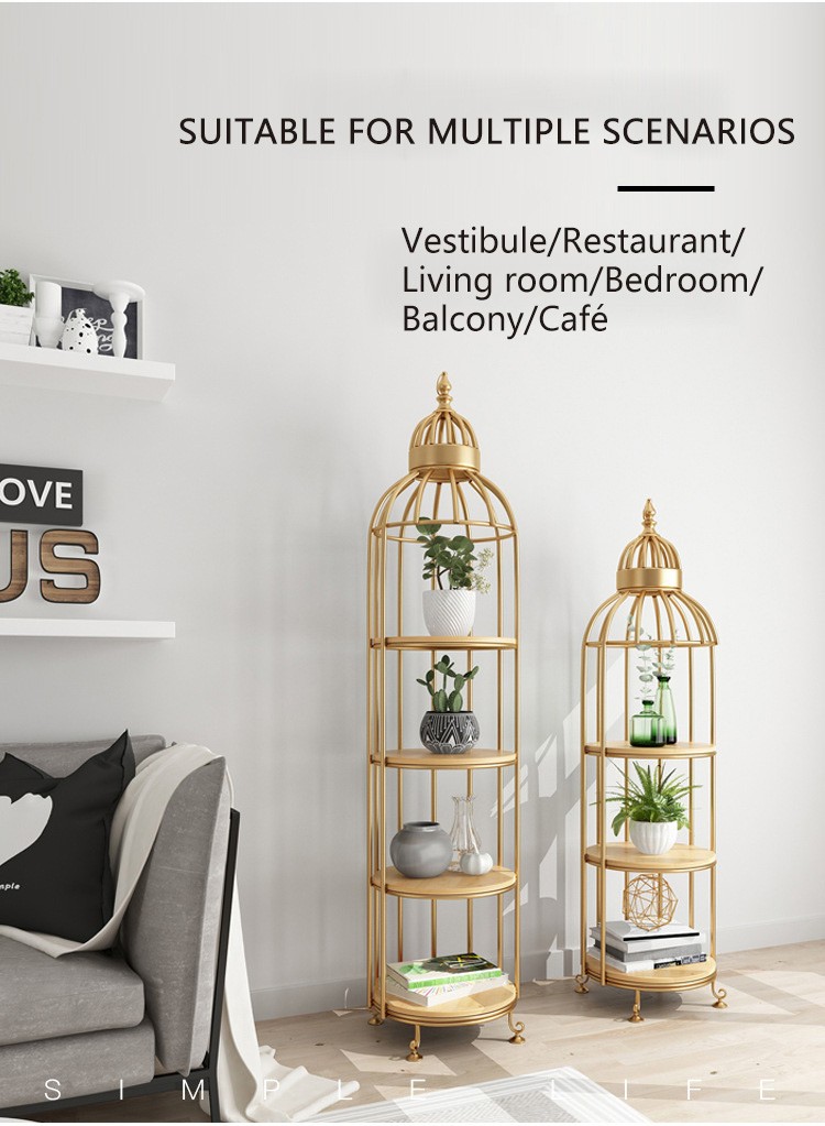 Interior Decoration Metal Display Racks And Stands Creative Bird Cage Shape Flower Shelf