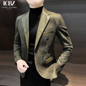 Wholesale Single Breasted Men's Leather Jacket End Splicing Design Casual Small Suit for Adults from china suppliers