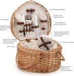 Picnic Basket for 2 Picniking Heart Shaped Empty Woven Wicker Willow Wood Hamper