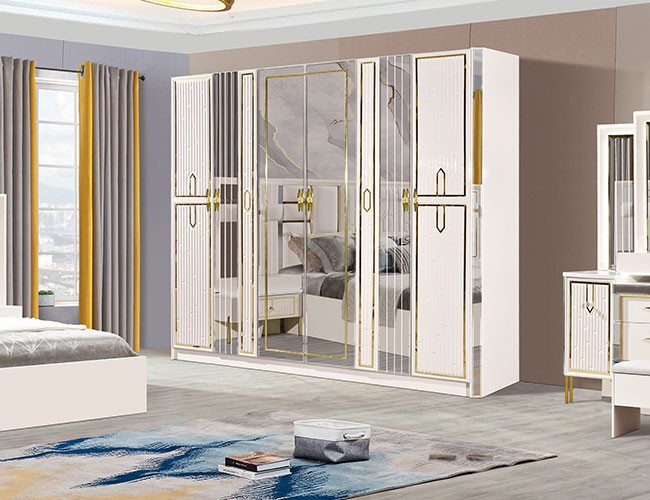 Durable MDF White Wood Bedroom Sets Furniture model 861 Luxury King Size