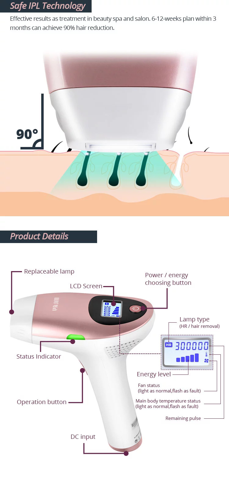 Gold Rose LCD Display 3.9CM2 Laser Hair Removal Handset