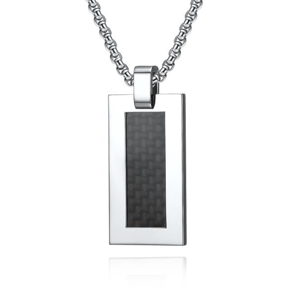 Stainless Steel and Carbon Fiber Square Religious Cross Pendant Necklace for Men