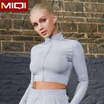 High Waist Workout Fitness Boom Crop Top Long Sleeve Jacket Workout Shorts With