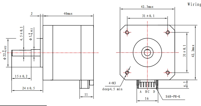 Sizes 42X40mm Nema 17 Stepper Motor Dc Motor 350mN.M 0.9A 24mm Length