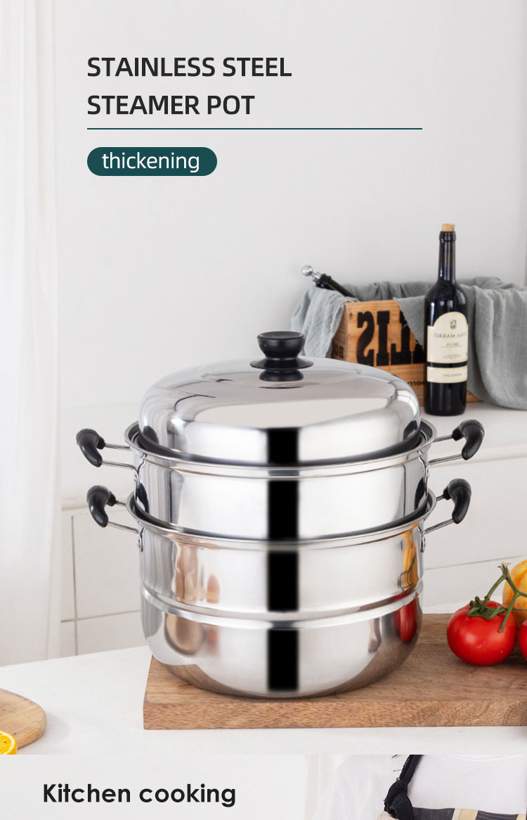 Best Selling Customized Logo 3 Layer induction 10-inch Stainless Steel Steamer Pot with Anti-Heat Handle