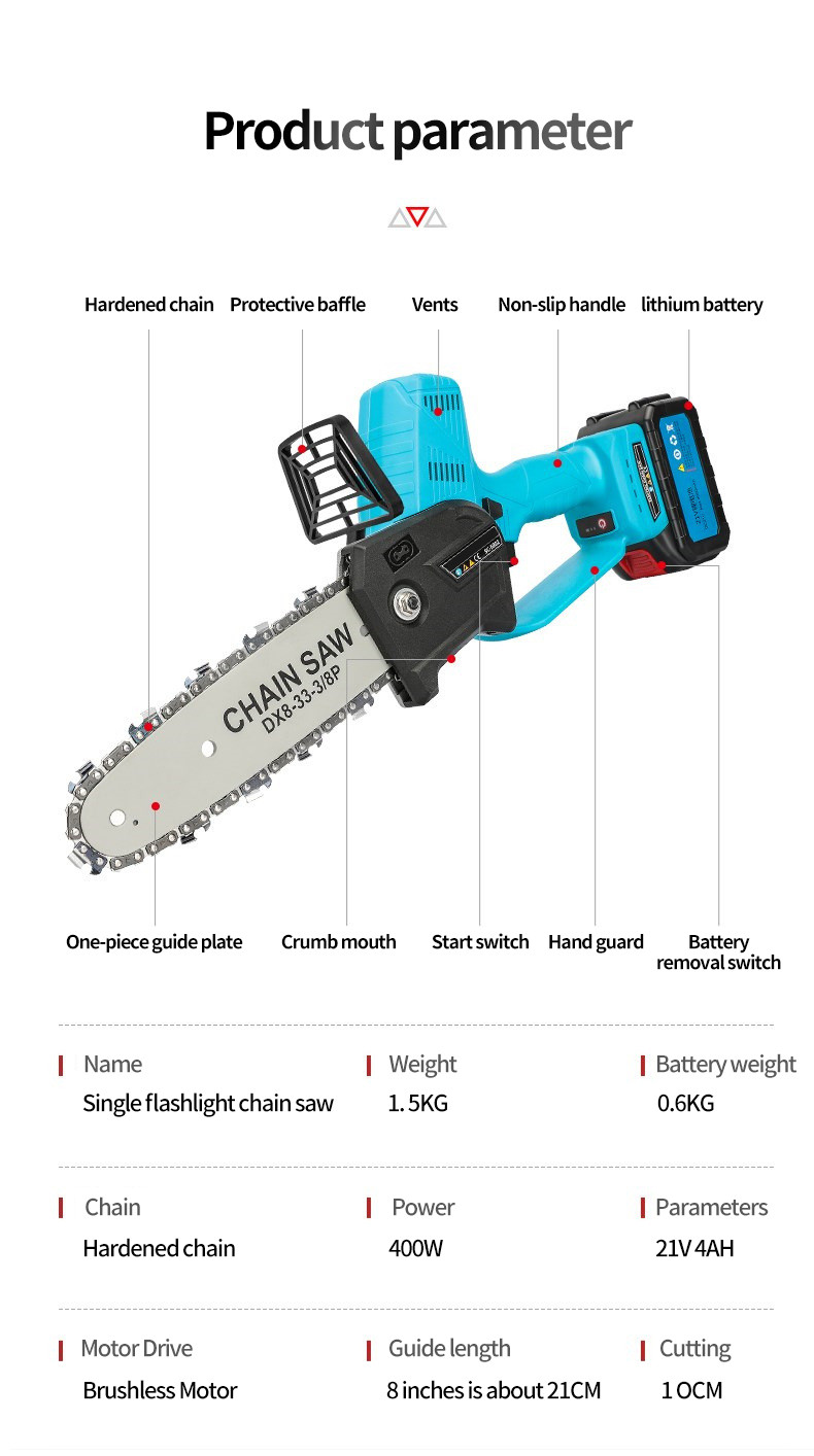 8 Inch 400W Mini Pruning Saw Electric Chainsaws Removable For Fruit Tree Garden Trimming With Lithium Battery One-Handed