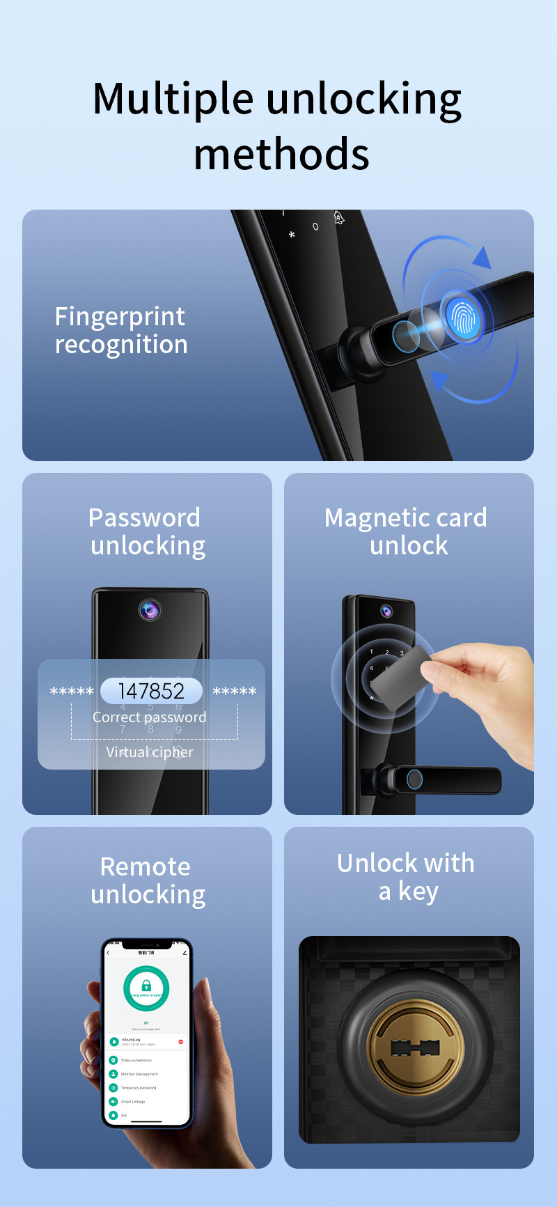Camera Viewer Lock Tuya APP Intercom Biometric Fingerprint Smart Digital Door Lock