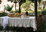 Gray Ruffle Patchwork Decorative Table Cloths Oblong 100% Linen Cotton