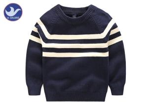 Wholesale Stripes Reglan Sleeves Boys Knit Pullover Sweater , Boys Cable Knit Jumper Navy Blue from china suppliers