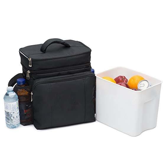 Two Compartments Insulated Food Cooler Bags With Removable Leak Proof Plastic