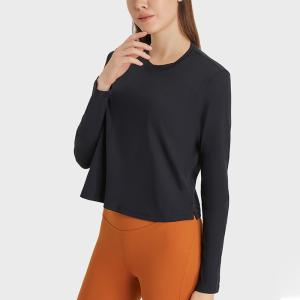 Wholesale High Elastic Long Sleeve Crop Tops Workout Athletic Gym Cropped Casual Sweatshirts from china suppliers