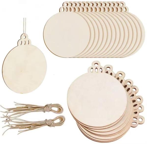 Natural Wood Slices, DIY Wooden Christmas Ornaments Unfinished Predrilled Wood