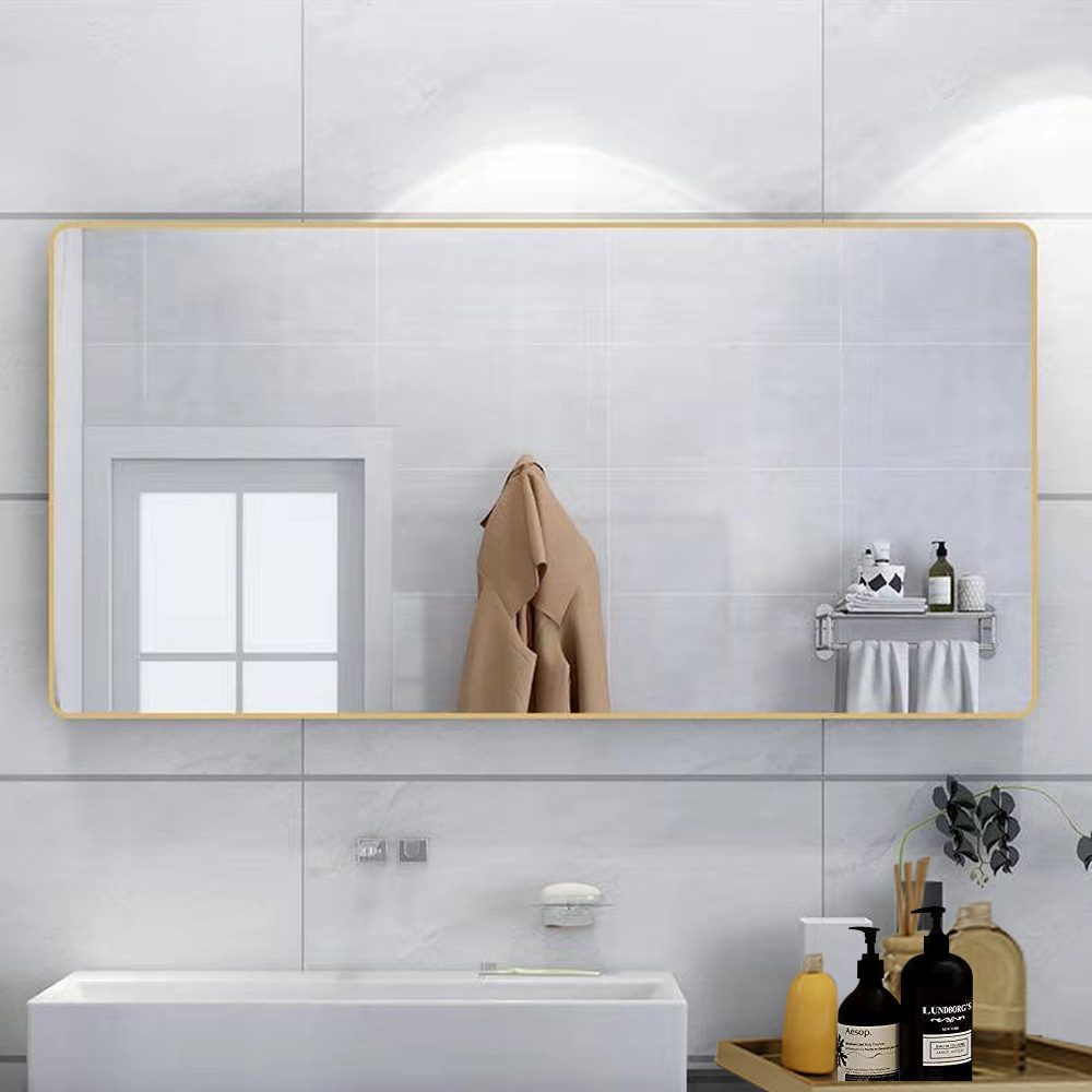 Home Wineshop Bathroom Wall Mirror with Modern Black Frame and Hanging Glass Sticker