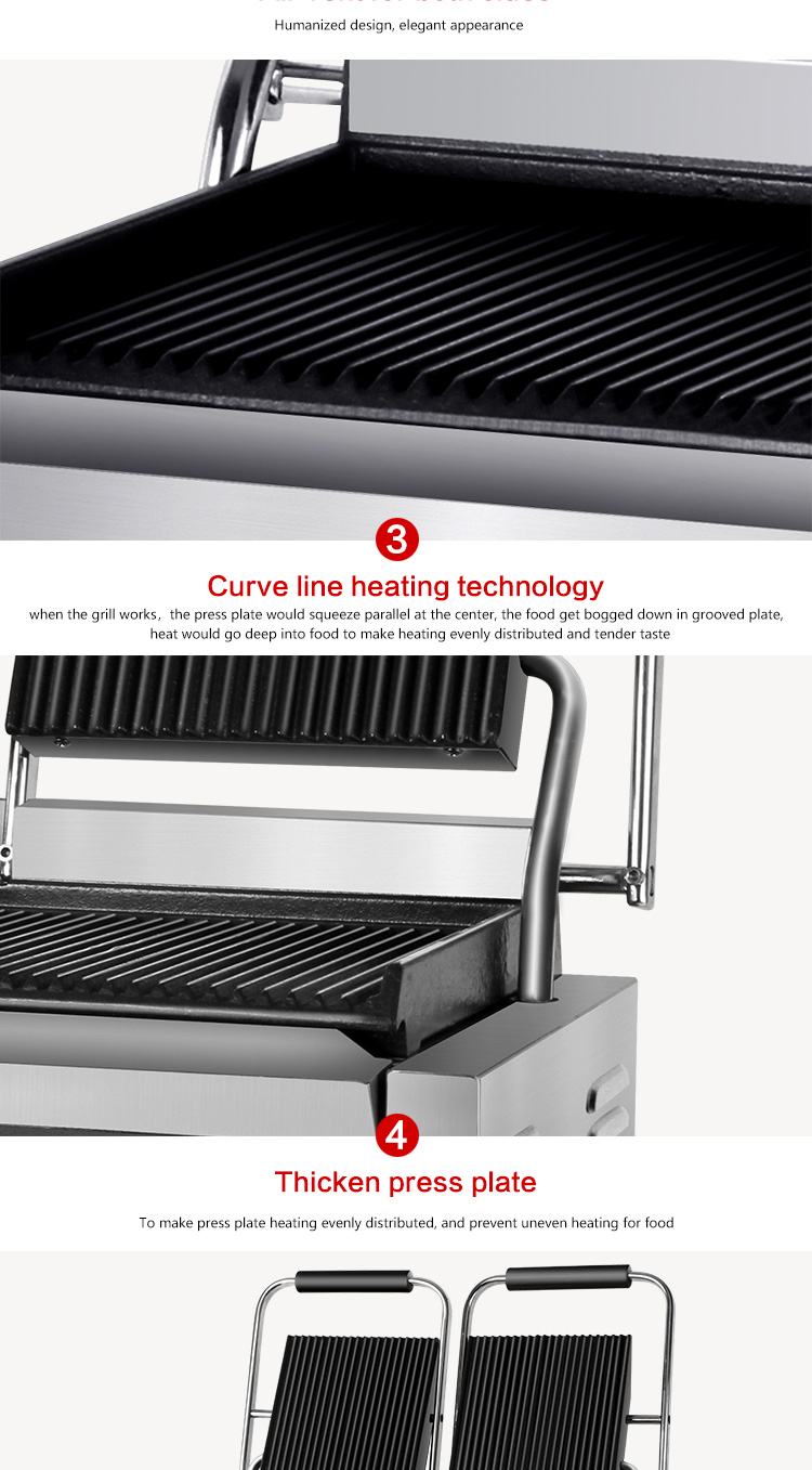 Commercial Electric Grill Parts with Non-Stick Cooking Surface and 220V Power Supply