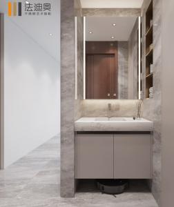 Wholesale Handleless Stainless Steel Bathroom Cabinet With LED Mirror And Rock Slab Countertop from china suppliers