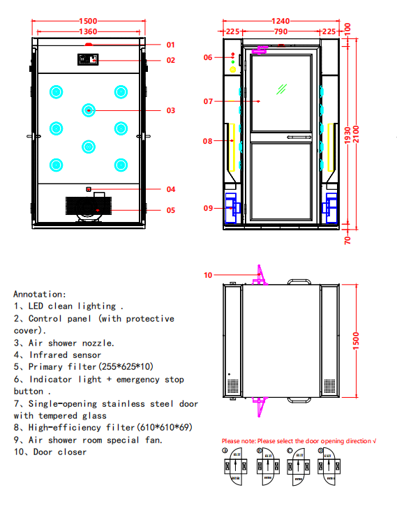 Dual-Person Air Shower | 201 Stainless Steel & Energy-Saving Design | ISO-Certified for Pharma Labs