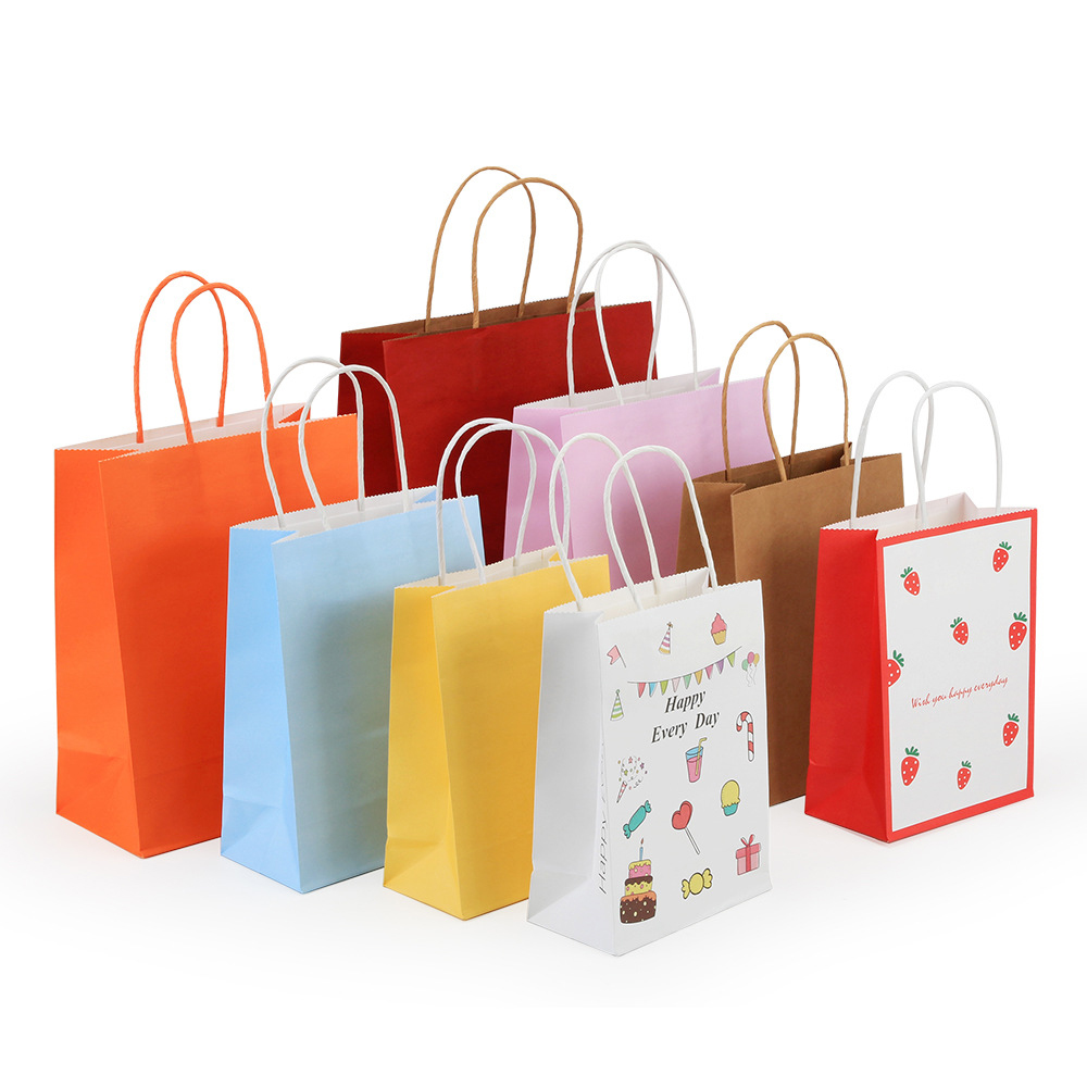 Custom Plated Cake Bread Food Packaging Shopping Kraft Handle Paper Bags With Logo