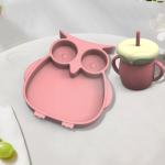 MHC Owl Baby Feeding Products Silicone Feeding Set Bowl Lid Spoon for Baby