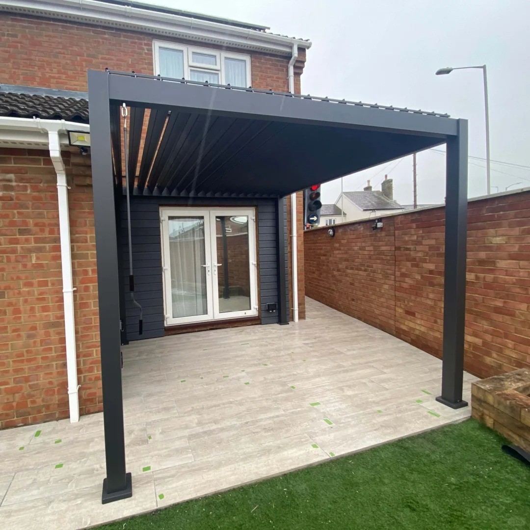 Modern Home Aluminum Louvered Outdoor Pergola Electric Flip Louvered Pergola