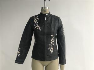 Wholesale Multi Color Pu Leather Coat , Black Embroidered Mandarin Collar Flower Tw78425 from china suppliers