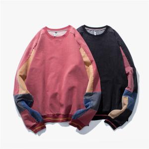 Wholesale mens retro crewneck hoodies custom contrast color sweatshirt without hood from china suppliers