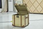 Office Lifted Cover Brass Leather Storage Trunk Full Genuine Leather Handle