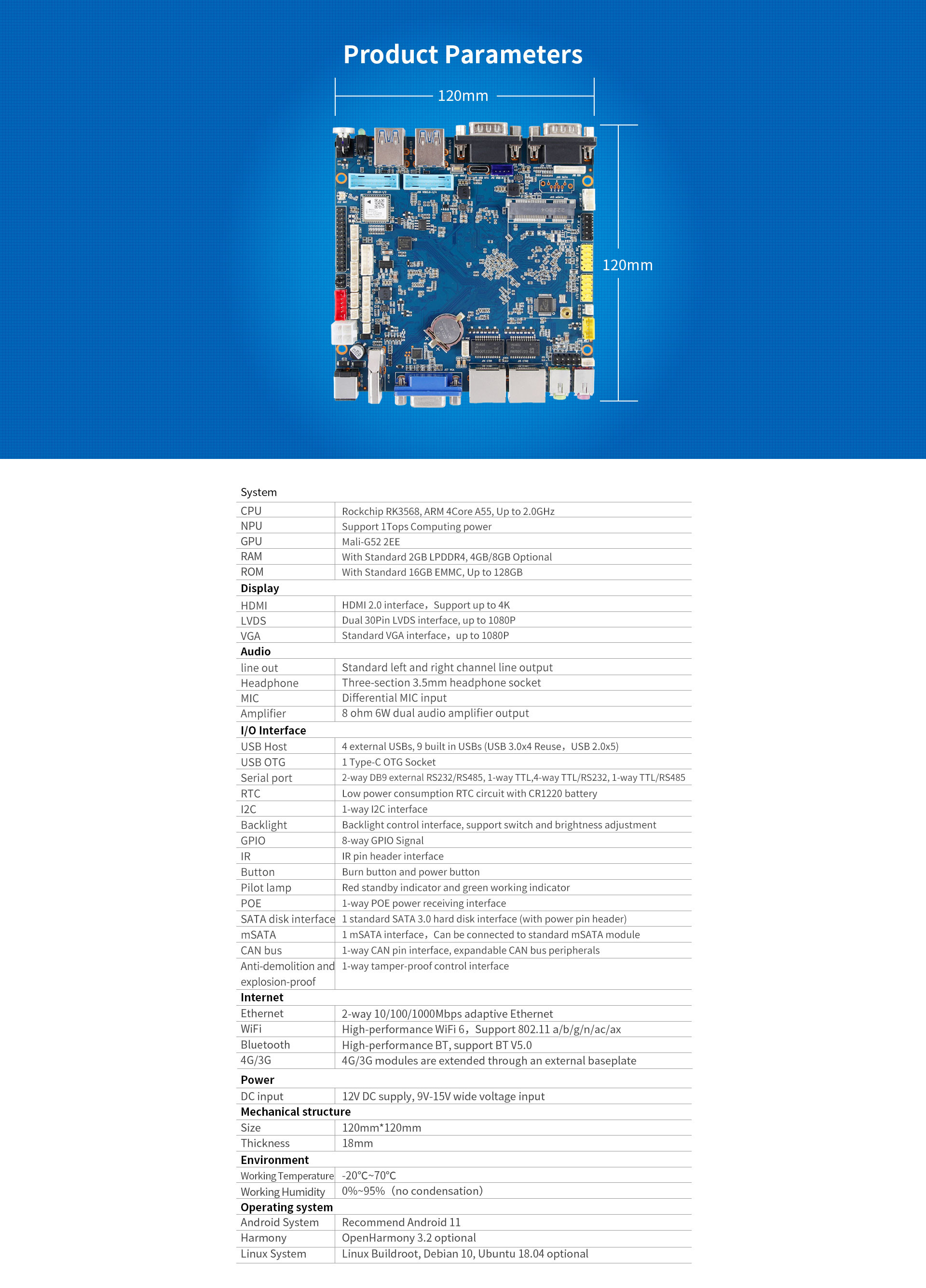 UPC-3568 Intelligent industrial computer Mainboard 1-way tamper-proof control interface WiFi 6